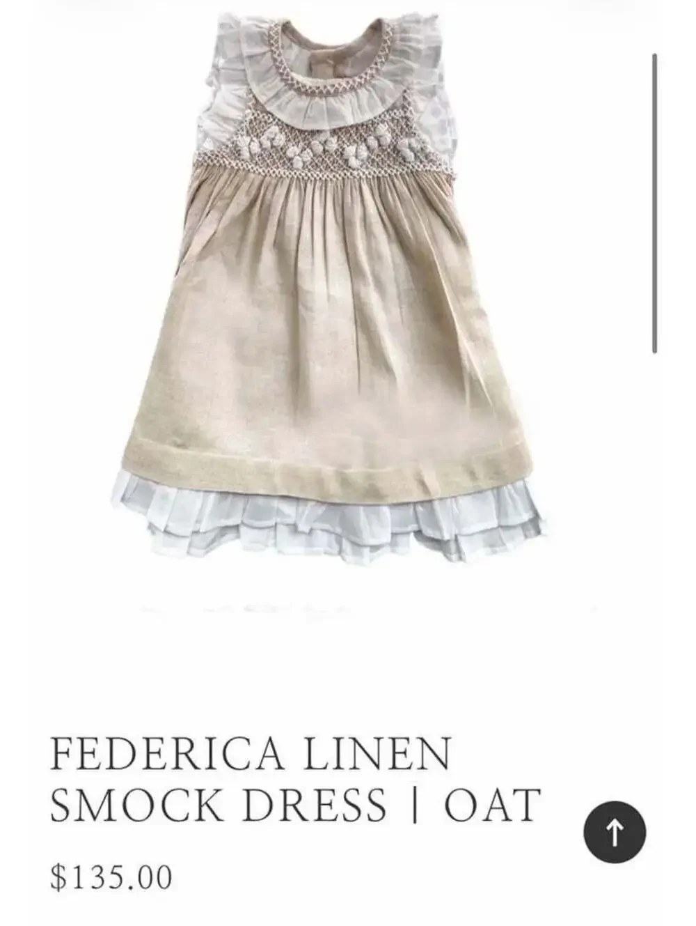 Tecomoabesos Federica Linen Smock Dress Oat Girls Size 4